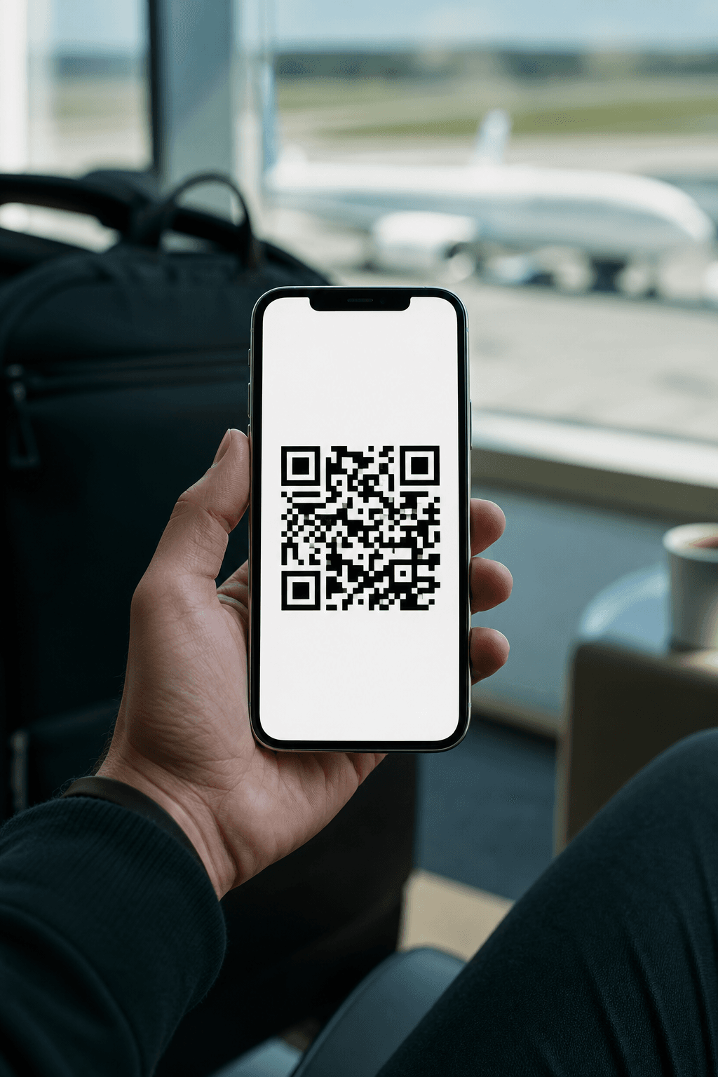 Phone showing a QR code ready to scan for eSIM installation