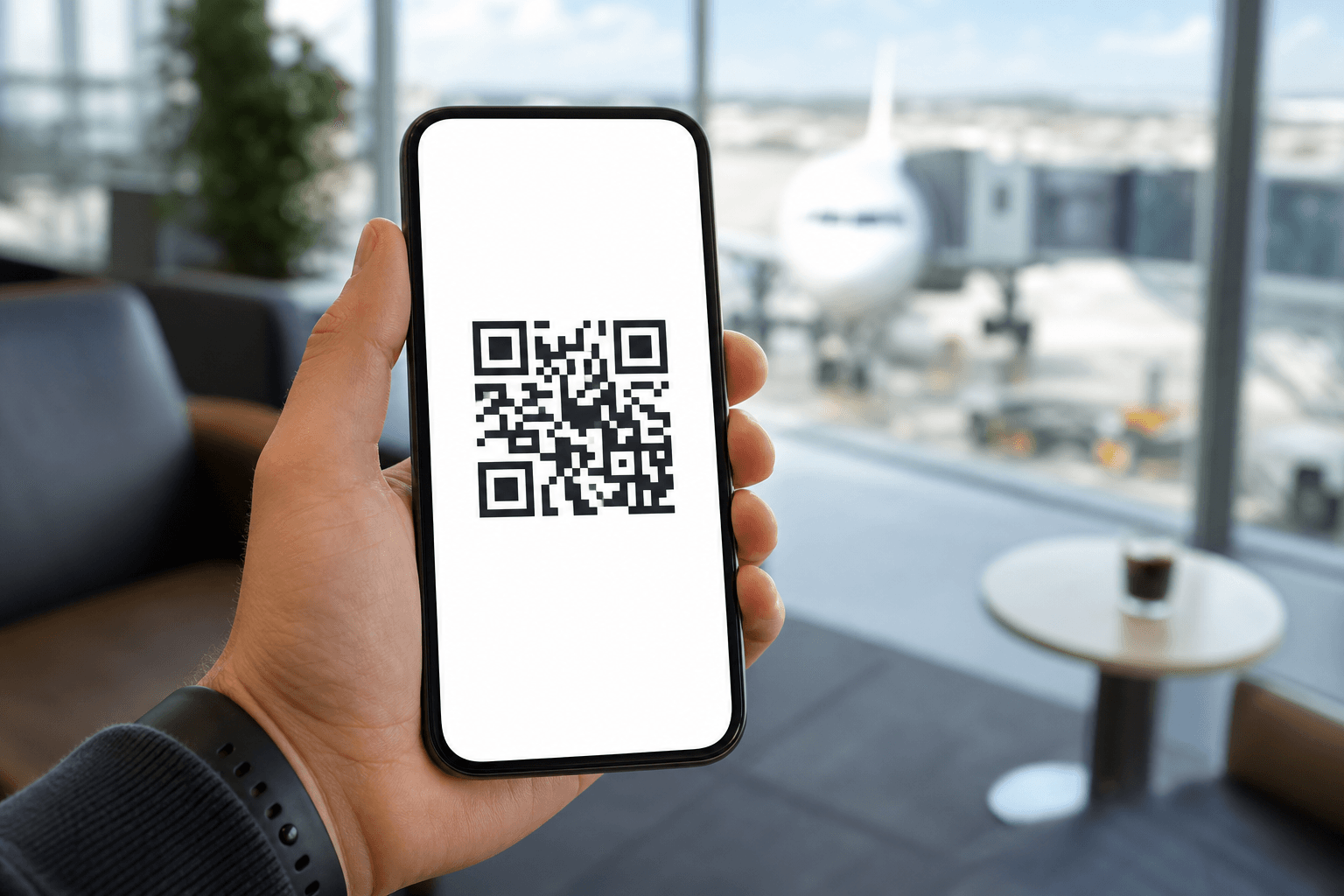 Phone screen showing a QR code ready to scan for eSIM installation